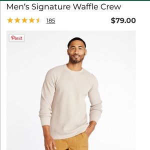 Llbean Men’s Regular Signature Waffle Crew size XL, Slim Fit, Oyster Shell, NWOT